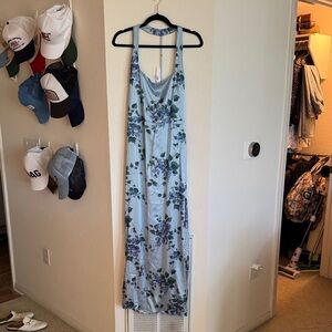 Reformation Light Blue Floral Backless Dress